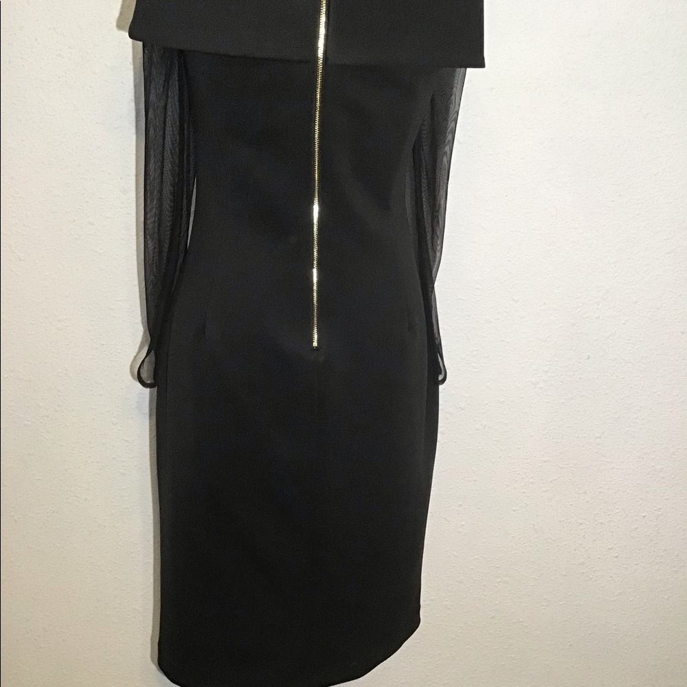 Calvin Klein black off shoulder fold over sheer sleeve sheath dress - Picture 4 of 8